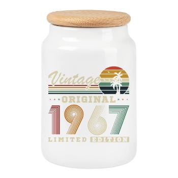 Original 1967 Vintage Vintage Retro Birthday - Cookie Jar with Wooden Lid - white - Front