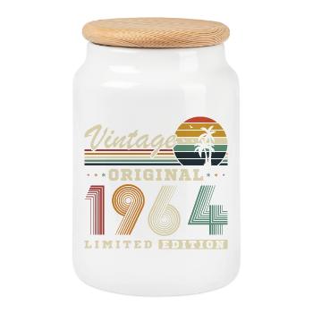 Original 1964 Vintage Vintage Retro Birthday - Cookie Jar with Wooden Lid - white - Front