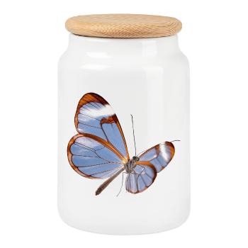 Conception transparente papillon Glasswing - Boîte à biscuits avec couvercle en bois - blanc - Devant