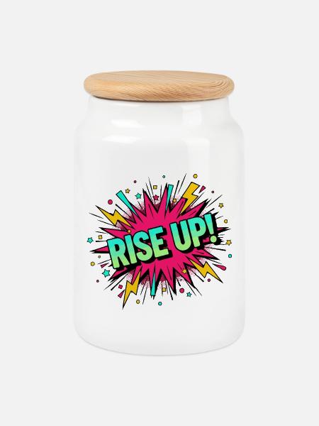 Rise Up Burst Bold Comic - Keksdose mit Holzdeckel - Weiß
