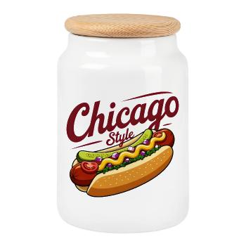 Design classique de hot dog style Chicago - Boîte à biscuits avec couvercle en bois - blanc - Devant
