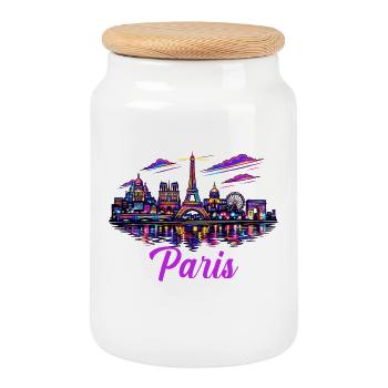 Paris Neon Skyline Stadt Frankreich - Keksdose mit Holzdeckel - Weiß - Vorne