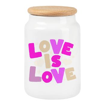 Love Is Love – Buntes Herz Statement - Keksdose mit Holzdeckel - Weiß - Vorne