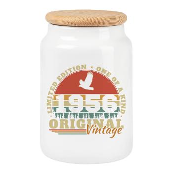 1956 Vintage Retro Birthday Gift - Cookie Jar with Wooden Lid - white - Front