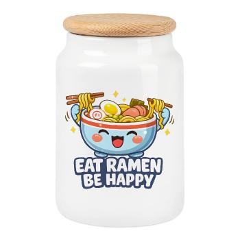 Eat Ramen Be Happy! - Keksdose mit Holzdeckel - Weiß - Vorne