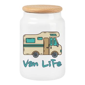 Van Life Vintage Motorhome Camper Adventure - Keksdose mit Holzdeckel - Weiß - Vorne