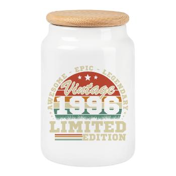 1996 Vintage Rétro Cadeau D'anniversaire - Boîte à biscuits avec couvercle en bois - blanc - Devant