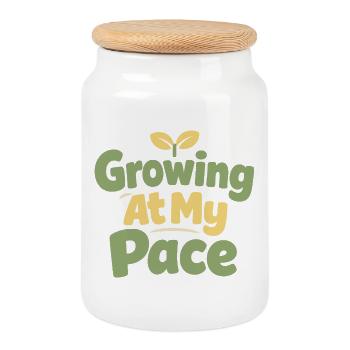 Gentle parenting identity, slow - Cookie Jar with Wooden Lid - white - Front