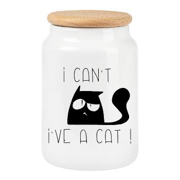 I can't, I've cat huum ! - Boîte à biscuits avec couvercle en bois - blanc - Devant