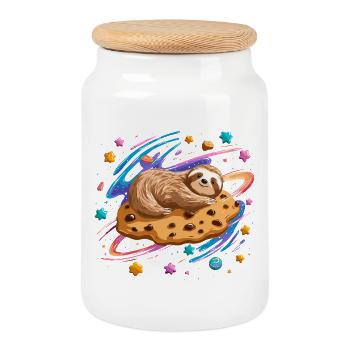 Paresseux de l’espace sur Cookie - Boîte à biscuits avec couvercle en bois - blanc - Devant