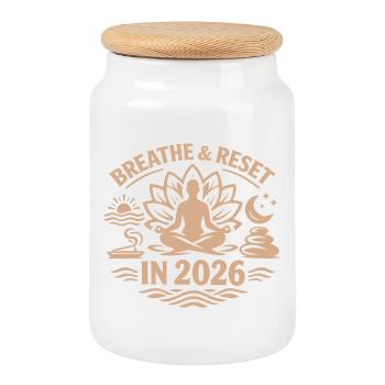 Respiration et redémarrage | Résolutions du Nouvel An 2026 - Boîte à biscuits avec couvercle en bois - blanc - Devant