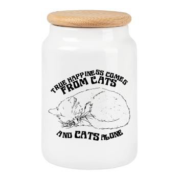 LE VRAI BONHEUR VIENT DES CHATS - Boîte à biscuits avec couvercle en bois - blanc - Devant