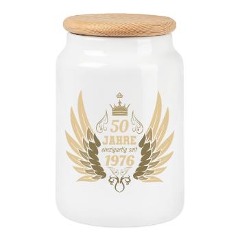 Ailes d’ange vintage uniques pour le 50e anniversaire - Boîte à biscuits avec couvercle en bois - blanc - Devant