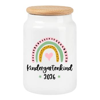 Kindergarten Child 2025 Rainbow Daycare Kindergarten - Cookie Jar with Wooden Lid - white - Front