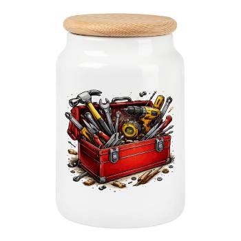 Boîte à outils des bricoleurs - Boîte à biscuits avec couvercle en bois - blanc - Devant