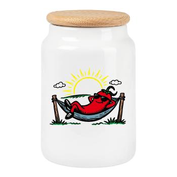 Chili glaçant Jeu de mots drôle Chilli Chilling - Boîte à biscuits avec couvercle en bois - blanc - Devant