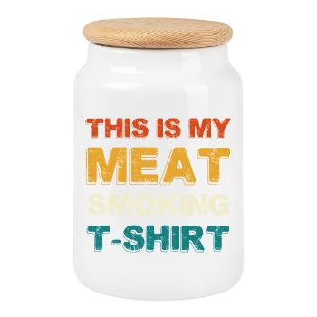 Meat Smoking T‑Shirt – Grillfreund - Keksdose mit Holzdeckel - Weiß - Vorne