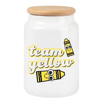 Team Yellow Crayons with Face - Cookie Jar with Wooden Lid - white - Front