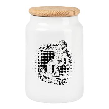 Thème puriste du snowboard - Boîte à biscuits avec couvercle en bois - blanc - Devant