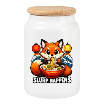 Le slurp de Fox Ramen arrive - Boîte à biscuits avec couvercle en bois - blanc - Devant