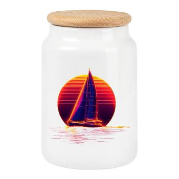 Retro Sailing - Boîte à biscuits avec couvercle en bois - blanc - Devant