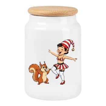 Fille lutin avec un écureuil - Boîte à biscuits avec couvercle en bois - blanc - Devant