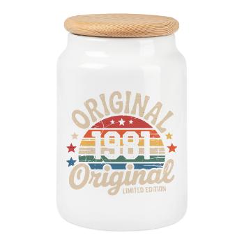 1981 Vintage Limited Edition Geschenk 1981 - Keksdose mit Holzdeckel - Weiß - Vorne