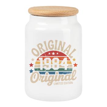 1984 Vintage Limited Edition Geschenk 1984 - Keksdose mit Holzdeckel - Weiß - Vorne