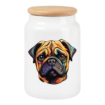 Pug Dog - Cookie Jar with Wooden Lid - white - Front