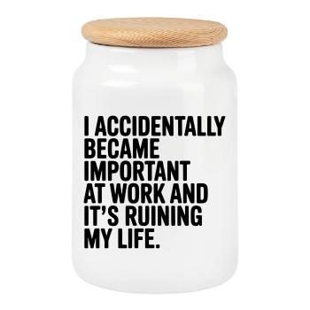 Accidentellement important au travail - Boîte à biscuits avec couvercle en bois - blanc - Devant