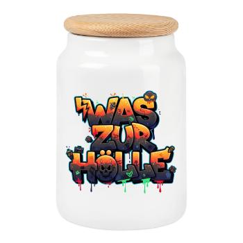 Hell, Devils & Demons Urban Street Art Graffiti - Cookie Jar with Wooden Lid - white - Front