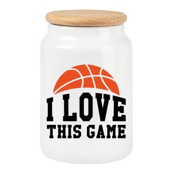 I Love This Game - basketball - Cookie Jar with Wooden Lid - white - Front