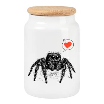 Araignée sauteuse avec le cœur - Boîte à biscuits avec couvercle en bois - blanc - Devant