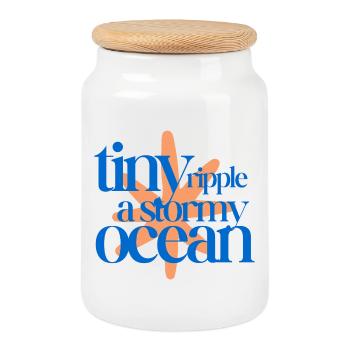 Tiny ripple in a stormy ocean (coral background) - Cookie Jar with Wooden Lid - white - Front