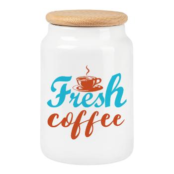 Café frais - inscriptions colorées - Boîte à biscuits avec couvercle en bois - blanc - Devant