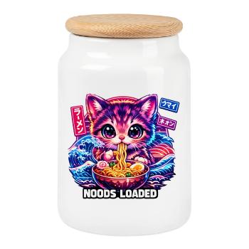 Neon Cat Ramen Noods - Cookie Jar with Wooden Lid - white - Front