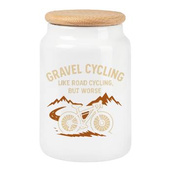 Gravel Cycling Bergfahrt - Keksdose mit Holzdeckel - Weiß - Vorne