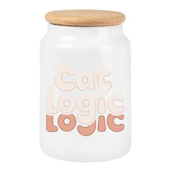 Cat Logic Funny Cat Saying for - Cookie Jar with Wooden Lid - white - Front