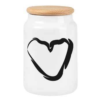 Hand-drawn heart motif - Cookie Jar with Wooden Lid - white - Front