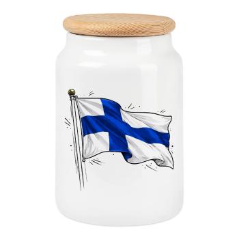 Drapeau de la Finlande - Boîte à biscuits avec couvercle en bois - blanc - Devant
