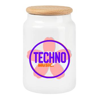 Techno Circle Neon-Logo - Keksdose mit Holzdeckel - Weiß - Vorne