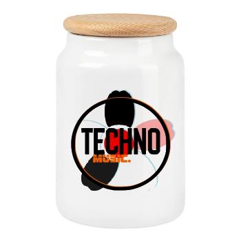 Techno Music Circle Logo - Keksdose mit Holzdeckel - Weiß - Vorne
