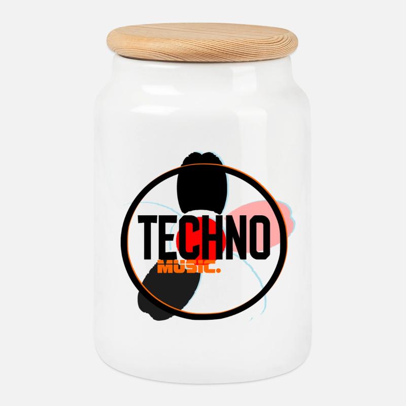 Techno Music Circle Logo - Keksdose mit Holzdeckel - Weiß