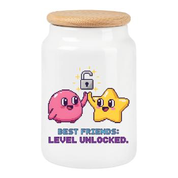 Best Friends BFF Pixel Gaming Level Up - Cookie Jar with Wooden Lid - white - Front