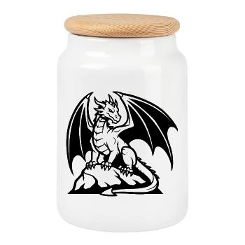 Dragon Logo – Fantasy Power Animal Design - Boîte à biscuits avec couvercle en bois - blanc - Devant