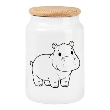 Süßes Baby Nilpferd Comic Outline - Keksdose mit Holzdeckel - Weiß - Vorne