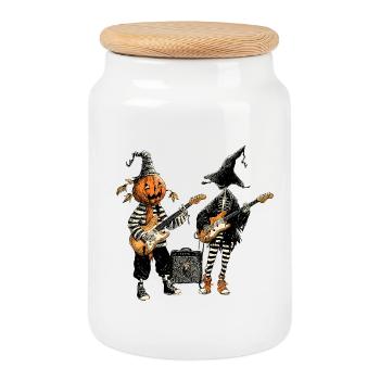 Illustration du groupe de rock Pumpkin & Skeleton - Boîte à biscuits avec couvercle en bois - blanc - Devant