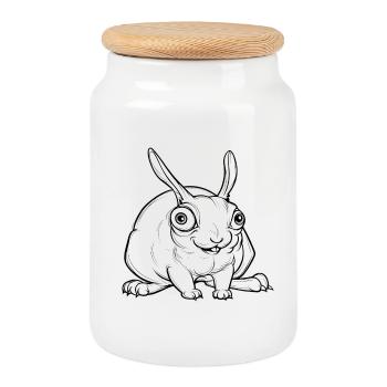 creepy bunny - Cookie Jar with Wooden Lid - white - Front