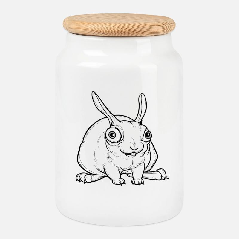 creepy bunny - Cookie Jar with Wooden Lid - white