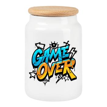 Game Over Graffiti Splash Tee - Boîte à biscuits avec couvercle en bois - blanc - Devant